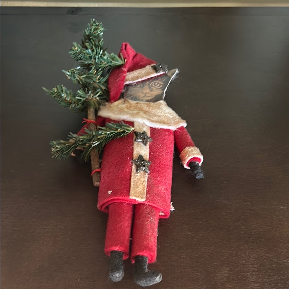 Vintage Red Santa Cat Holiday Decoration